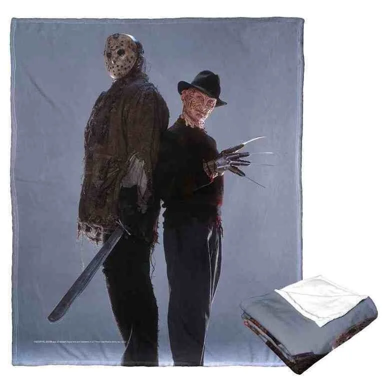 Rayon from bamboo blankets for a silky and breathable feelWarner Brothers Freddy vs Jason Back to Back Silk Touch Throw Blanket Rayon from bamboo blankets for a silky and breathable feelWarner Brothers Freddy vs Jason Back to Back Silk Touch Throw Blanket