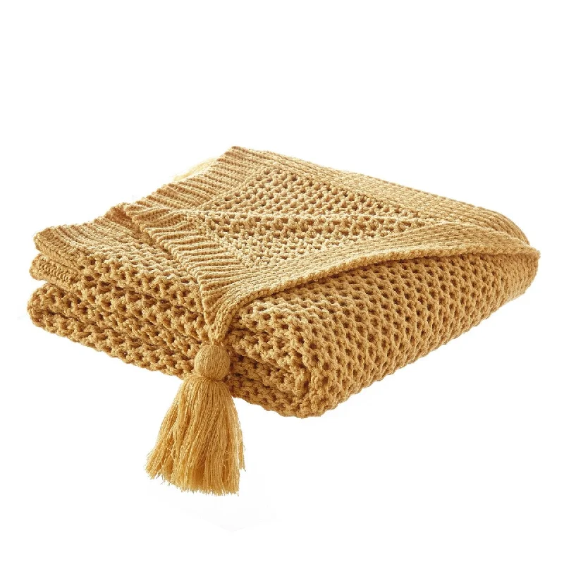 Linen blankets with a rustic and textured lookYellow Knitted Acrylic Solid Color Throw Blanket