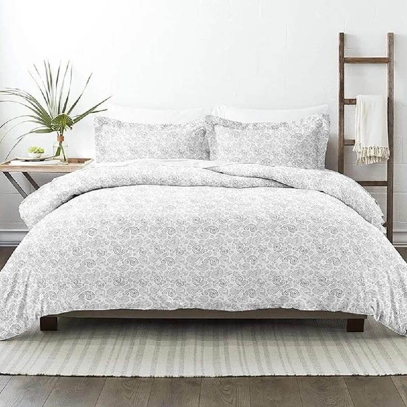 Synthetic fiber blend blankets for a budget - friendly choice3pc King/Cal King Printed Duvet Cover Set Coarse Paisley/Light Gray