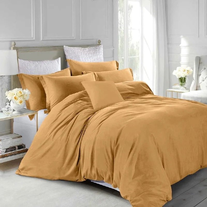 Rayon from bamboo blankets for a silky and breathable feel3pc Queen Size Duvet Cover With Pillow Shams Bedding Set Ochre