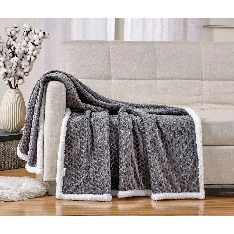 Queen - size blankets for standard - sized bedsBraided Sherpa Throw Grey