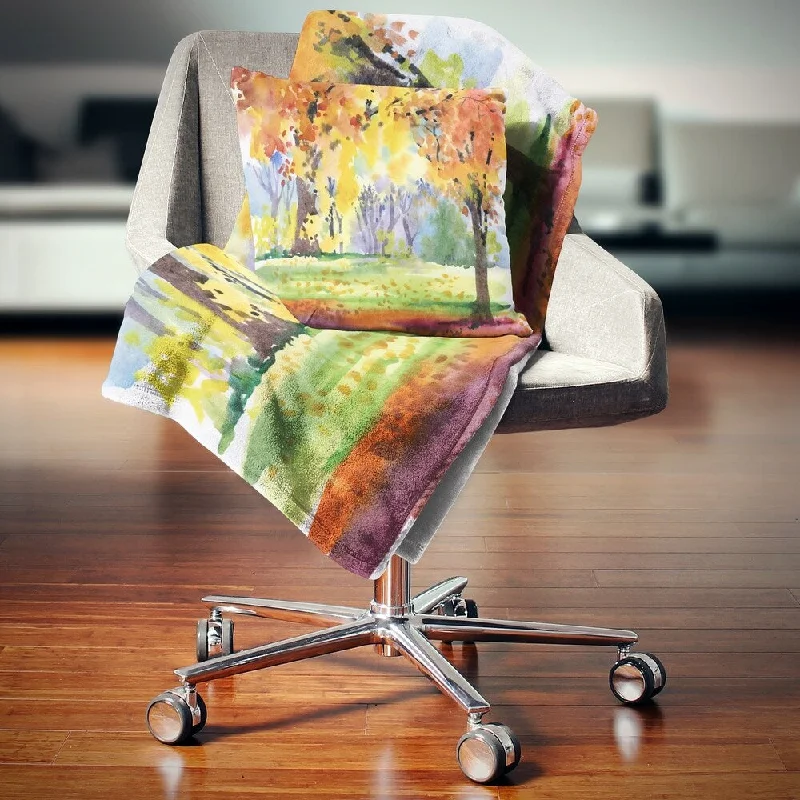 Bamboo fiber blankets with natural antibacterial propertiesDesignart 'Autumn Park Yellow Trees Watercolor' Landscape Fleece Throw Blanket