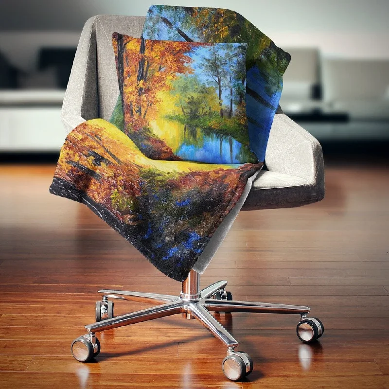 Microfiber blankets that are durable and easy to care forDesignart 'Autumn Reflecting in River' Landscape Fleece Throw Blanket