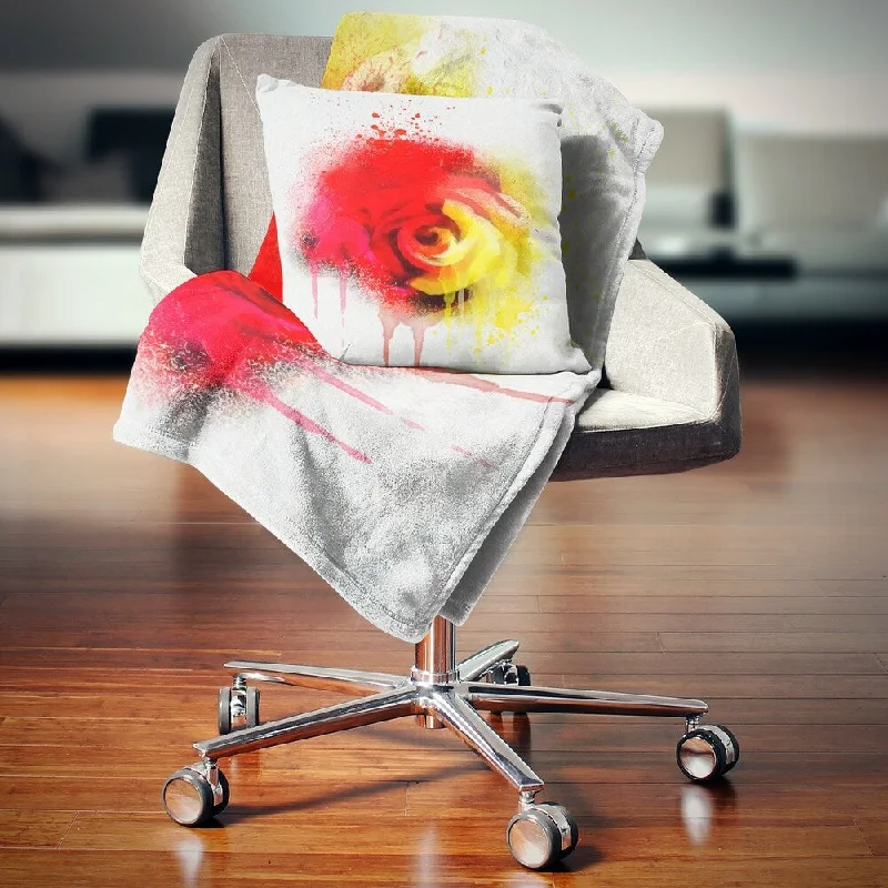 Cotton blankets for breathability and a lightweight feelDesignart 'Beautiful Red Yellow Rose Watercolor' Flowers Throw Blanketwork Cotton blankets for breathability and a lightweight feelDesignart 'Beautiful Red Yellow Rose Watercolor' Flowers Throw Blanketwork
