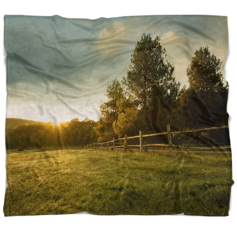 Synthetic fiber blend blankets for a budget - friendly choiceDesignart 'Beautiful Sunrise in the farm' Landscape Fleece Throw Blanket Synthetic fiber blend blankets for a budget - friendly choiceDesignart 'Beautiful Sunrise in the farm' Landscape Fleece Throw Blanket
