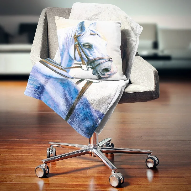 Microfiber blankets that are durable and easy to care forDesignart 'Blue Horse with Bridle' Abstract Throw Blanket