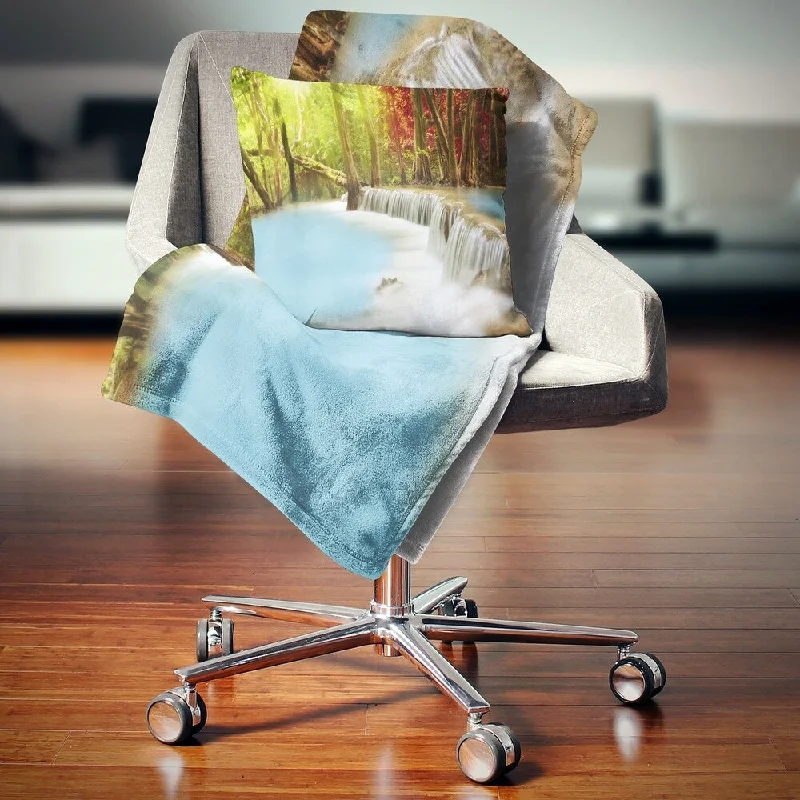 Recycled polyester blankets for an eco - conscious optionDesignart 'Blue Waters of Huai Mae Kamin Waterfall' Landscape Fleece Throw Blanket Recycled polyester blankets for an eco - conscious optionDesignart 'Blue Waters of Huai Mae Kamin Waterfall' Landscape Fleece Throw Blanket