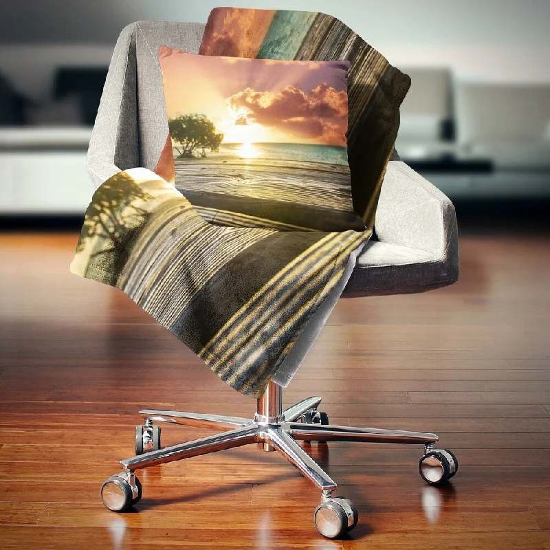 Alpaca wool blankets for a hypoallergenic and warm optionDesignart 'Boardwalk on Beach under Cloudy Sky' Modern Landscape Fleece Throw Blanket