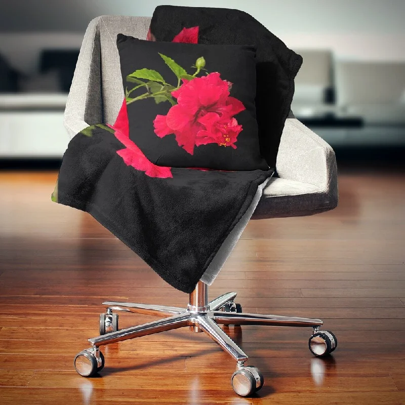 Synthetic fiber blend blankets for a budget - friendly choiceDesignart 'Bright Red Hibiscus on Black' Floral Throw Blanket