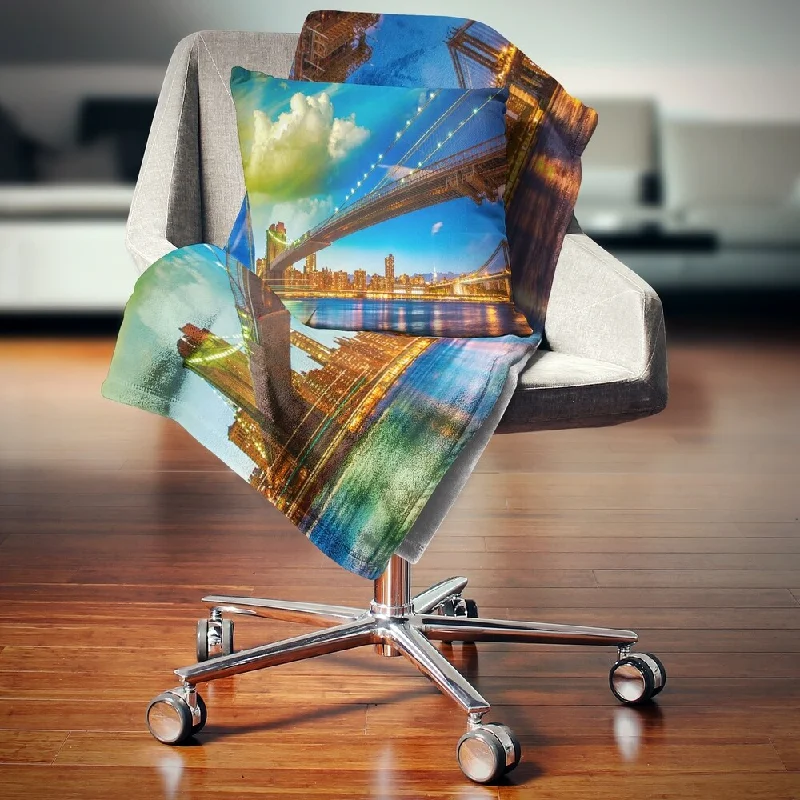 Rayon from bamboo blankets for a silky and breathable feelDesignart 'Brooklyn Bridge with Cloud in Sky' Cityscape Photo Throw Blanket