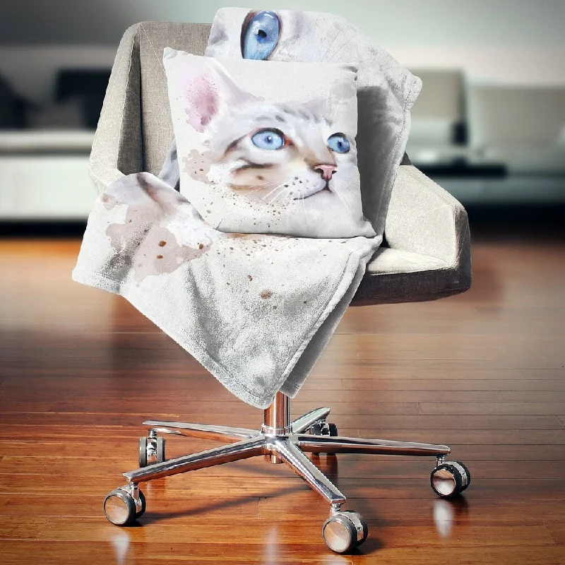 Rayon from bamboo blankets for a silky and breathable feelDesignart 'Cat with Blue Eyes Watercolor' Animal Throw Blanket