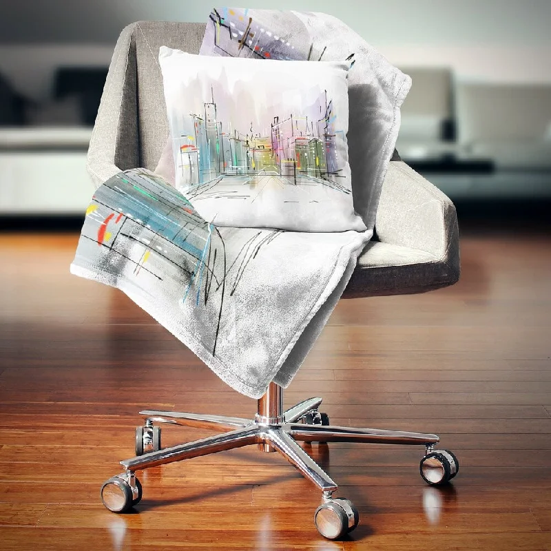 Rayon from bamboo blankets for a silky and breathable feelDesignart 'City in a Distance Illustration' Cityscape Throw Blanket Rayon from bamboo blankets for a silky and breathable feelDesignart 'City in a Distance Illustration' Cityscape Throw Blanket
