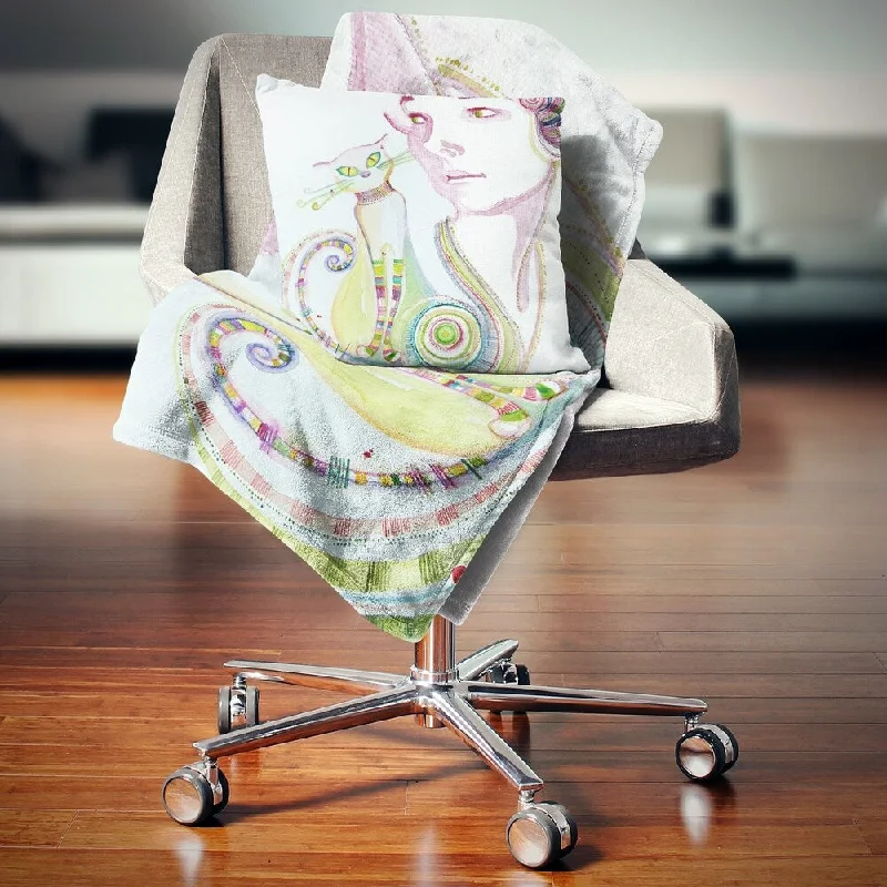 Rayon from bamboo blankets for a silky and breathable feelDesignart 'Cute Girl with Cat' Abstract Portrait Throw Blanket Rayon from bamboo blankets for a silky and breathable feelDesignart 'Cute Girl with Cat' Abstract Portrait Throw Blanket