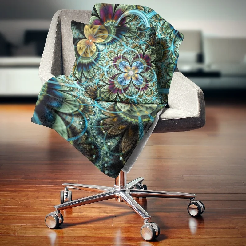Queen - size blankets for standard - sized bedsDesignart 'Fractal Dark Orange Blue Flowers' Floral Throw Blanket Queen - size blankets for standard - sized bedsDesignart 'Fractal Dark Orange Blue Flowers' Floral Throw Blanket