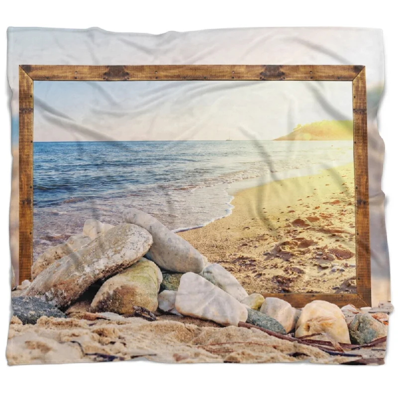 Rayon from bamboo blankets for a silky and breathable feelDesignart 'Framed Effect Beach Rocks' Seashore Throw Blanket Rayon from bamboo blankets for a silky and breathable feelDesignart 'Framed Effect Beach Rocks' Seashore Throw Blanket