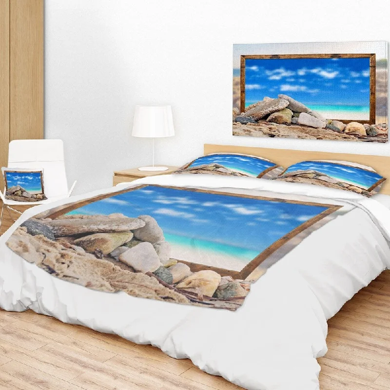 Bamboo fiber blankets with natural antibacterial propertiesDesignart 'Framed Effect Blue Sky Over Sea' Seashore Throw Blanket