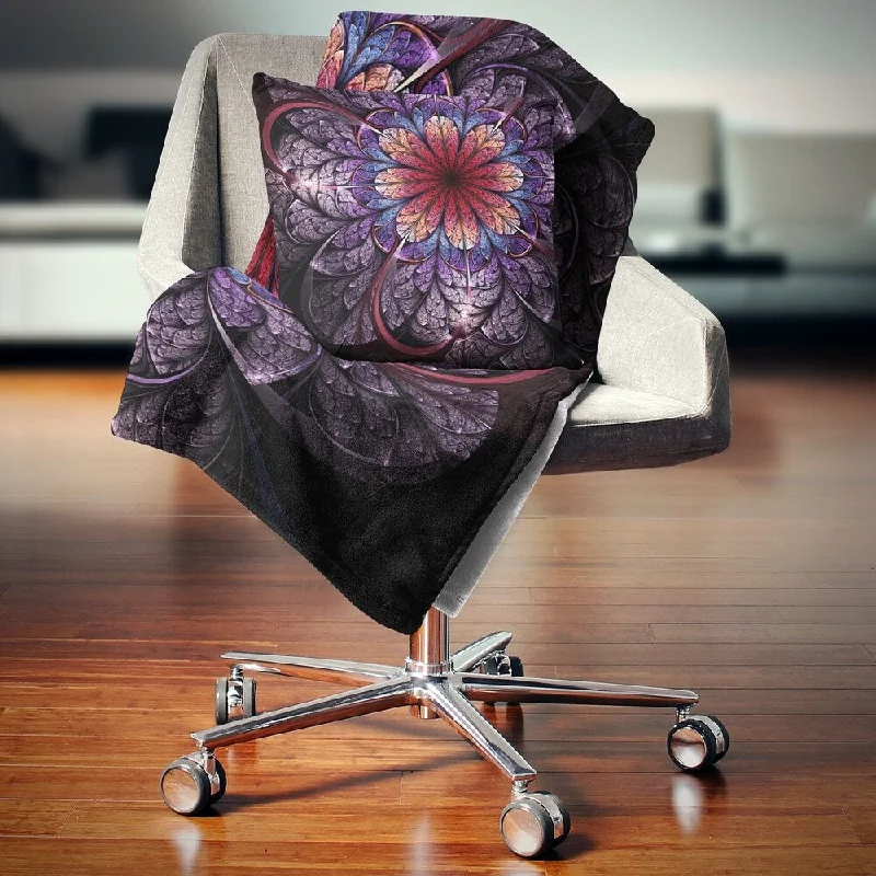 Recycled polyester blankets for an eco - conscious optionDesignart 'Glittering Bright Colorful Fractal Flower' Floral Throw Blanket
