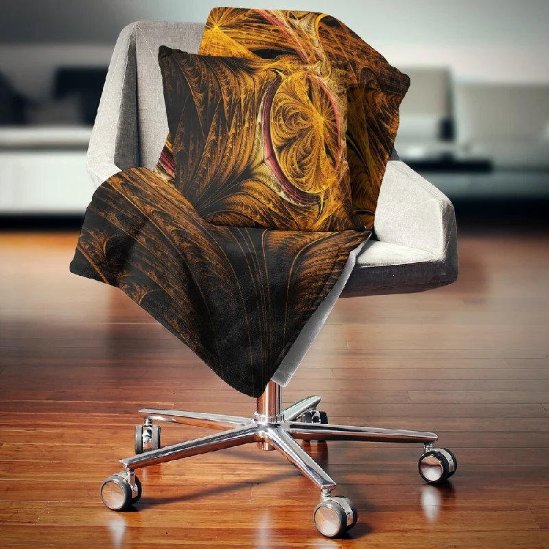 Queen - size blankets for standard - sized bedsDesignart 'Golden Fractal Desktop' Abstract Throw Blanket