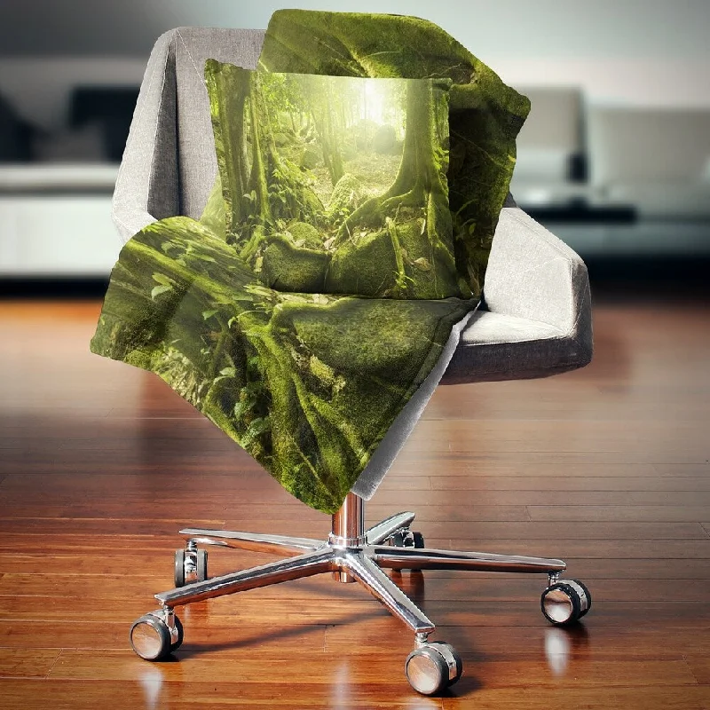 Synthetic fiber blend blankets for a budget - friendly choiceDesignart 'Green Forest with Sun' Landscape Photography Throw Blanket