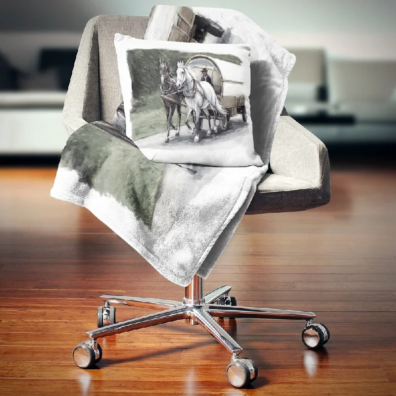 Fleece blankets for a cozy and plush textureDesignart 'Horse Cart Black and White' Animal Painting Throw Blanket