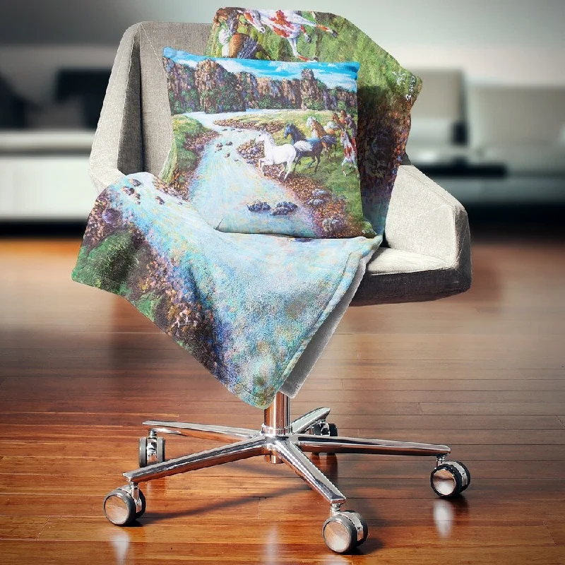 Cashmere blankets for ultimate softness and luxuryDesignart 'Horses Crossing the Stream' Landscape Throw Blanket Cashmere blankets for ultimate softness and luxuryDesignart 'Horses Crossing the Stream' Landscape Throw Blanket