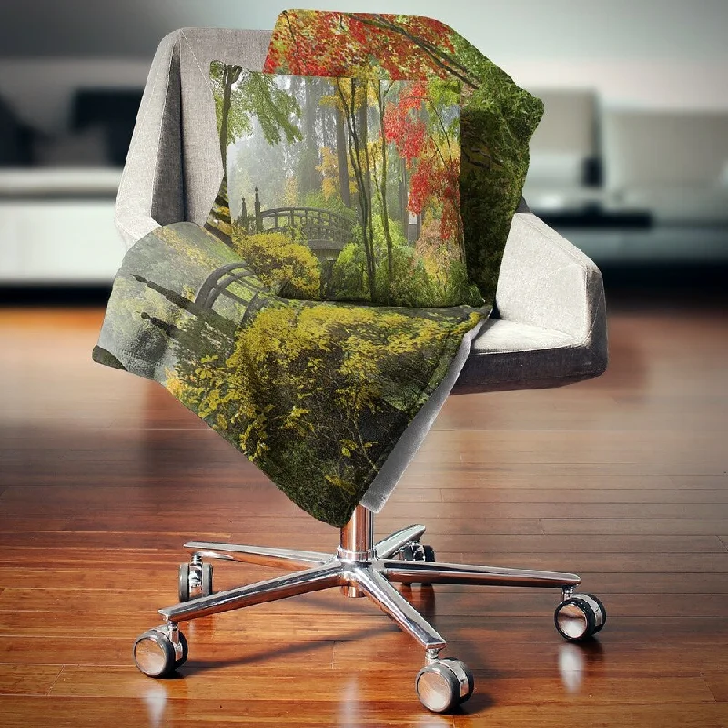 Chenille blankets with a thick and fuzzy textureDesignart 'Japanese Wooden Bridge in Fall' Photography Throw Blanket