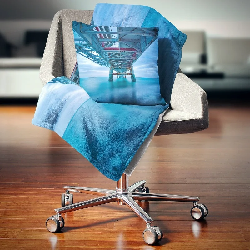 Recycled polyester blankets for an eco - conscious optionDesignart 'Large Industrial Pier' Seascape Throw Blanket Recycled polyester blankets for an eco - conscious optionDesignart 'Large Industrial Pier' Seascape Throw Blanket