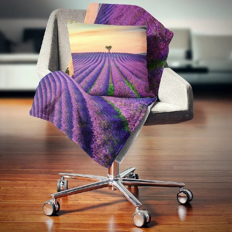 Synthetic fiber blend blankets for a budget - friendly choiceDesignart 'Lavender Flower Rows in Provence' Landscape Wall Throw Blanket