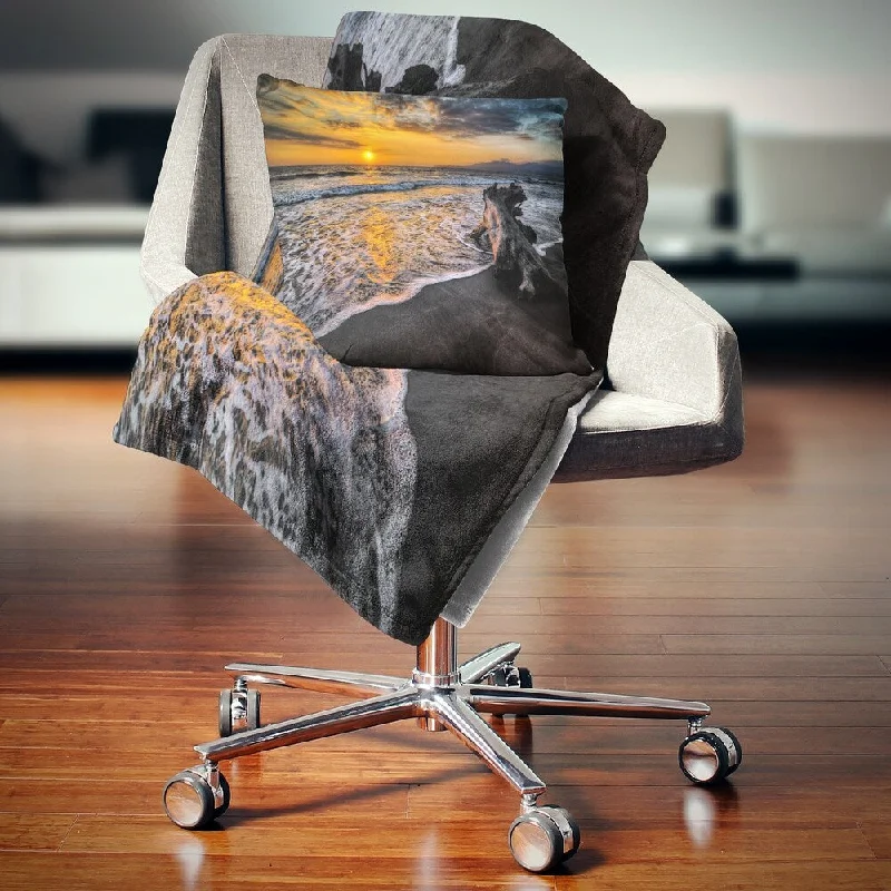 Bamboo fiber blankets with natural antibacterial propertiesDesignart 'Log on Beach During Sunset' Seashore Throw Blanket