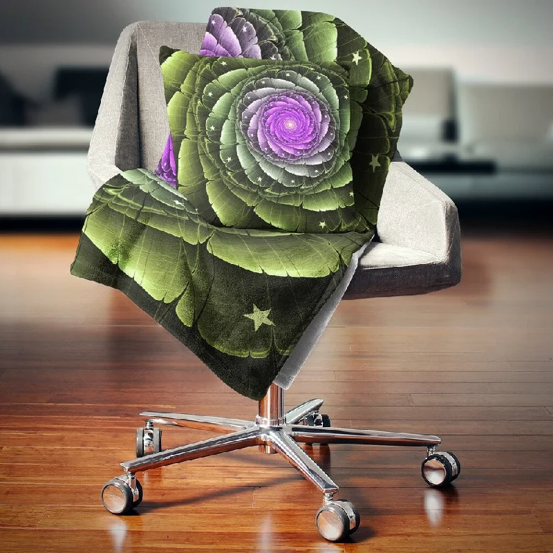 Chenille blankets with a thick and fuzzy textureDesignart 'Lush Green and Purple Fractal Flower' Floral Throw Blanket