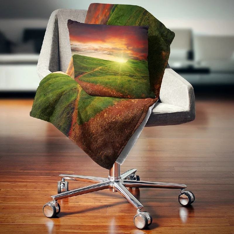 King - size blankets to cover large beds comfortablyDesignart 'Majestic Sunset and Path in Meadow' Landscape Fleece Throw Blanket King - size blankets to cover large beds comfortablyDesignart 'Majestic Sunset and Path in Meadow' Landscape Fleece Throw Blanket