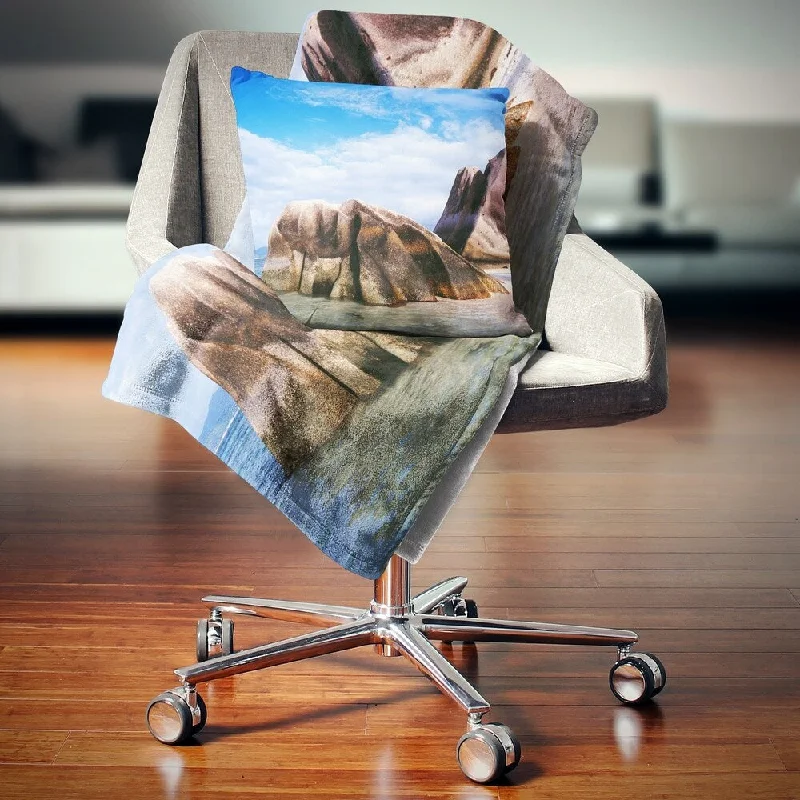Synthetic fiber blend blankets for a budget - friendly choiceDesignart 'Massive Rocks in Seychelles Beach' Modern Seascape Throw Blanket