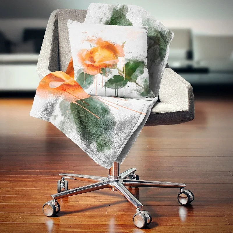 Recycled polyester blankets for an eco - conscious optionDesignart 'Orange Rose Sketch Watercolor' Floral Throw Blanket Recycled polyester blankets for an eco - conscious optionDesignart 'Orange Rose Sketch Watercolor' Floral Throw Blanket