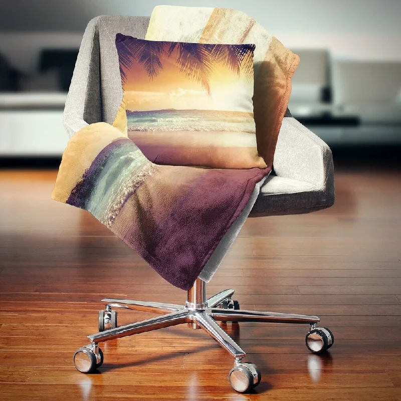 Cashmere blankets for ultimate softness and luxuryDesignart 'Palm Leaves on Caribbean Seashore' Modern Seashore Throw Blanket