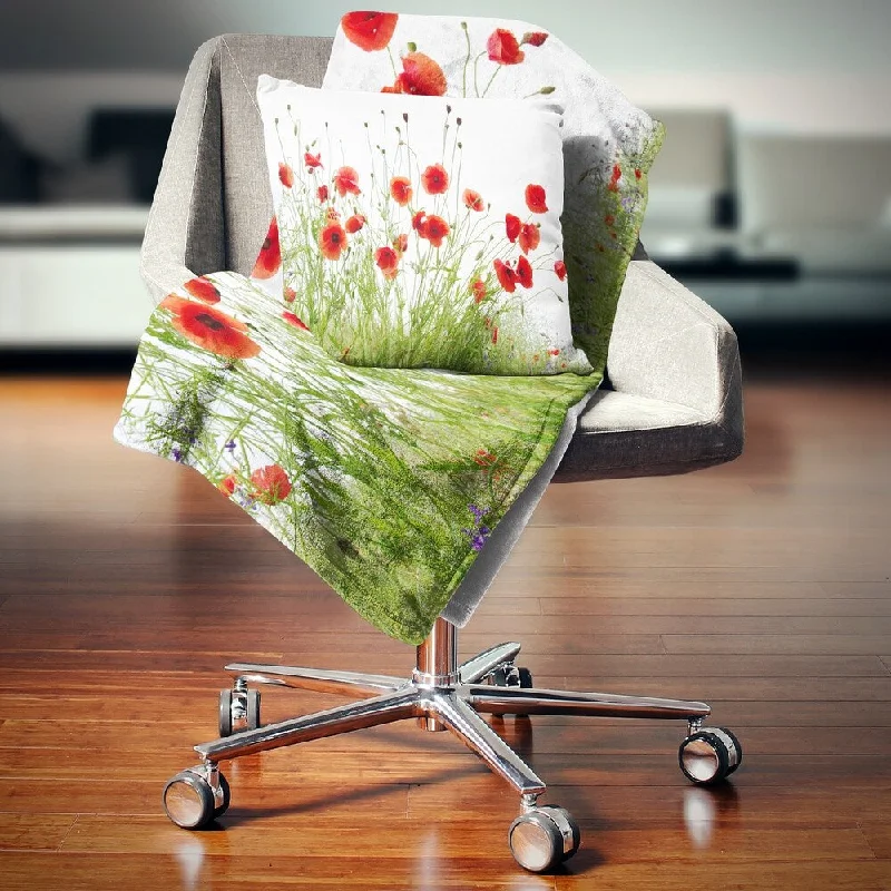 Synthetic fiber blend blankets for a budget - friendly choiceDesignart 'Poppies on White Background' Floral Throw Blanket Synthetic fiber blend blankets for a budget - friendly choiceDesignart 'Poppies on White Background' Floral Throw Blanket