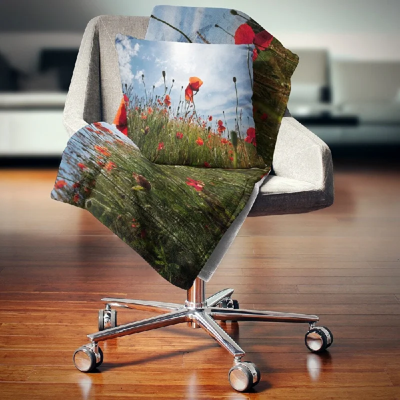 Microfiber blankets that are durable and easy to care forDesignart 'Poppy Flower Field View From Ground' Floral Throw Blanket