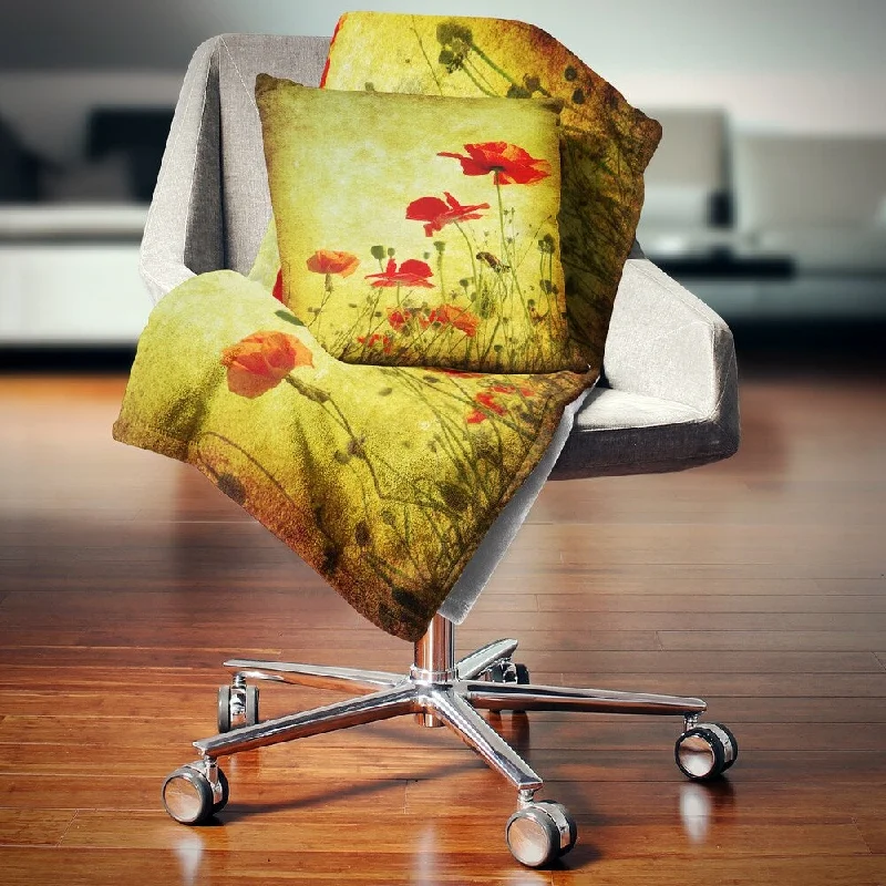 Recycled polyester blankets for an eco - conscious optionDesignart 'Poppy Flowers on Grunge Background' Floral Throw Blanket