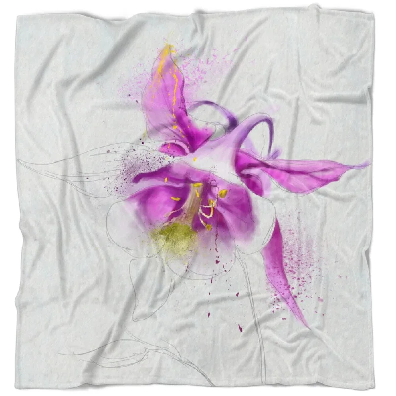 Queen - size blankets for standard - sized bedsDesignart 'Purple Aquilegia Watercolor Sketch' Floral Throw Blanket