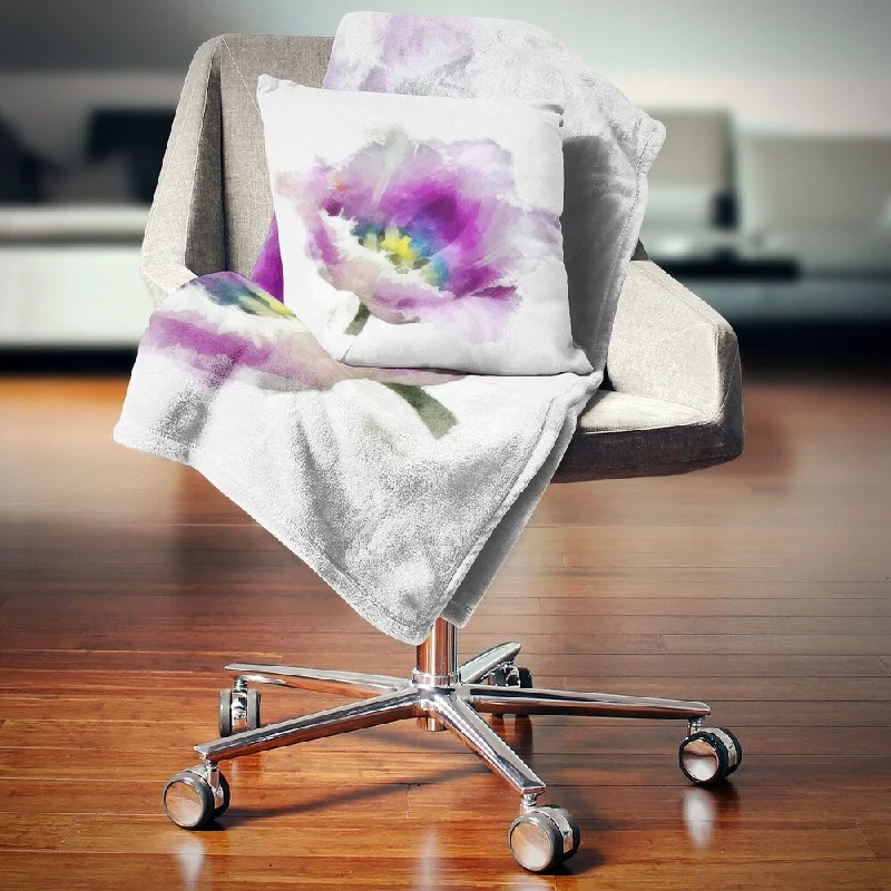 Synthetic fiber blend blankets for a budget - friendly choiceDesignart 'Purple Watercolor Tulip Flower' Floral Throw Blanket Synthetic fiber blend blankets for a budget - friendly choiceDesignart 'Purple Watercolor Tulip Flower' Floral Throw Blanket