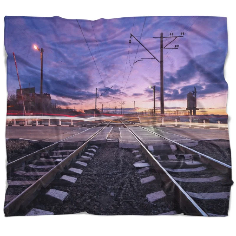 Synthetic fiber blend blankets for a budget - friendly choiceDesignart 'Rail Crossing with Blurred Car Lights' Cityscape Photo Throw Blanket