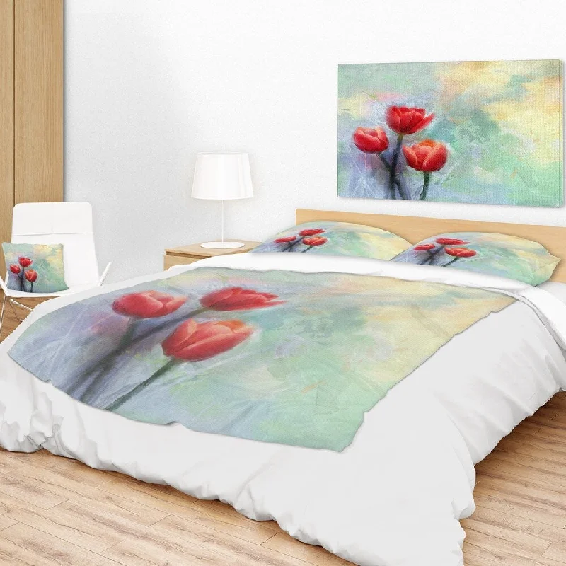 Synthetic fiber blend blankets for a budget - friendly choiceDesignart 'Red Tulips on Light Blue Watercolor' Floral Throw Blanket Synthetic fiber blend blankets for a budget - friendly choiceDesignart 'Red Tulips on Light Blue Watercolor' Floral Throw Blanket