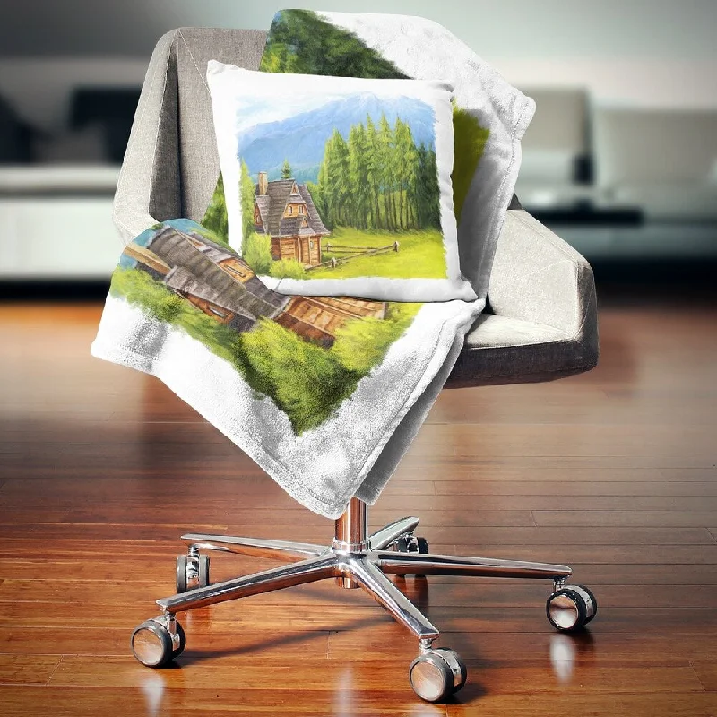 Mohair blankets with a unique sheen and softnessDesignart 'Small Wooden Home in Mountains' Landscape Fleece Throw Blanket