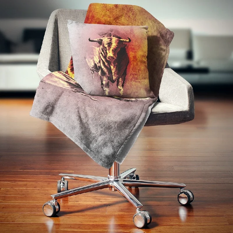 Cotton blankets for breathability and a lightweight feelDesignart 'Spanish Bull Tattoo Sketch' Abstract Throw Blanket