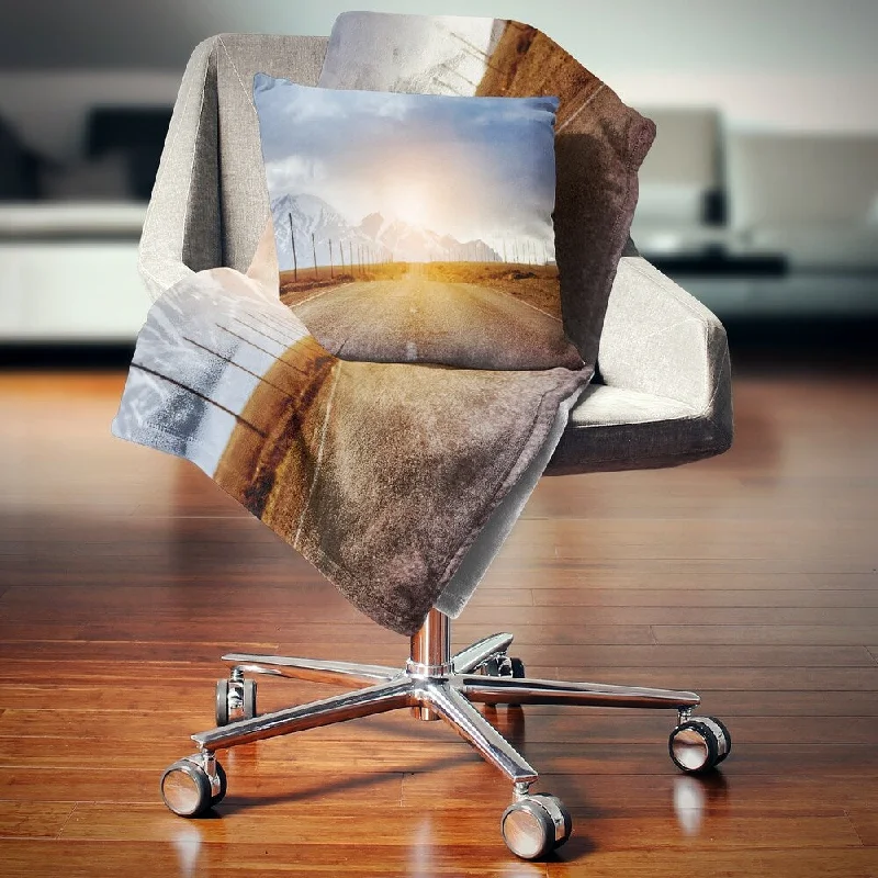 Recycled polyester blankets for an eco - conscious optionDesignart 'Straight Road under Blue Sky' Landscape Fleece Throw Blanket