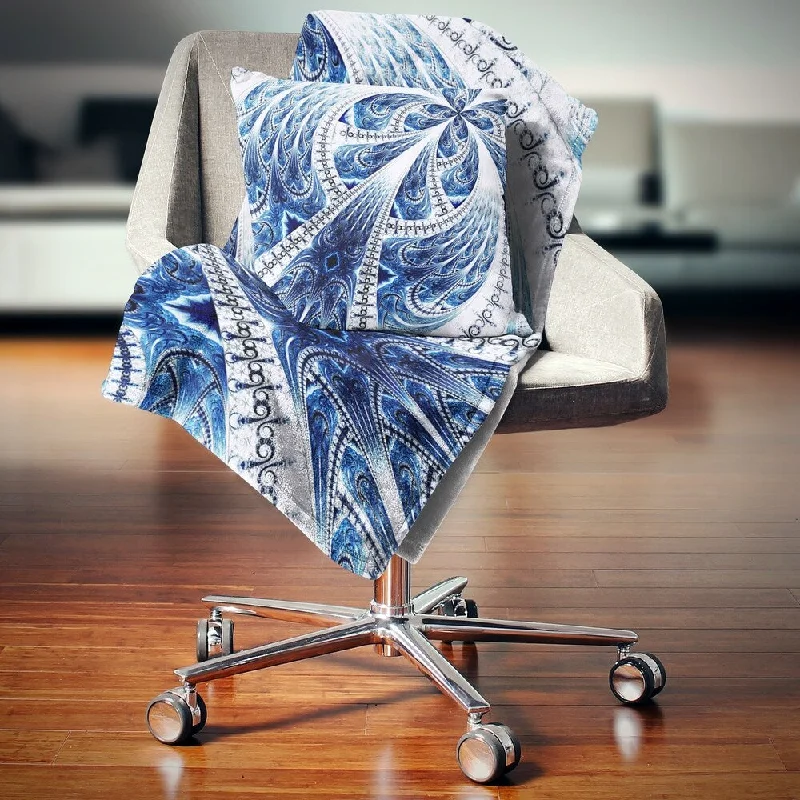 Chenille blankets with a thick and fuzzy textureDesignart 'Symmetrical Large Dark Blue Fractal Flower' Floral Throw Blanket
