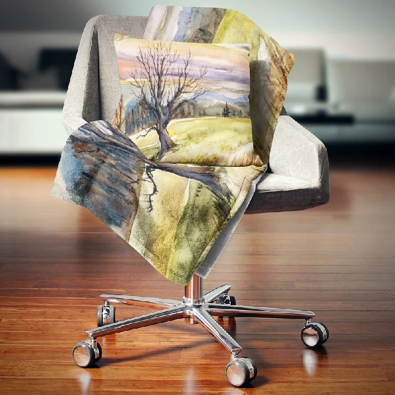 Recycled polyester blankets for an eco - conscious optionDesignart 'Tree Without Leaves at Sunset' Trees Painting Throw Blanket Recycled polyester blankets for an eco - conscious optionDesignart 'Tree Without Leaves at Sunset' Trees Painting Throw Blanket