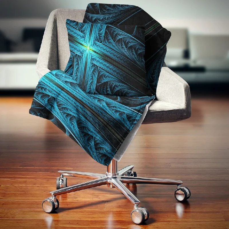 Chenille blankets with a thick and fuzzy textureDesignart 'Turquoise Fractal Cross Design' Abstract Throw Blanket