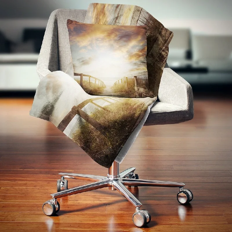 Wool blankets with natural warmth and insulationDesignart 'Walkway Leading to Beach Scene' Sea Bridge Throw Blanket