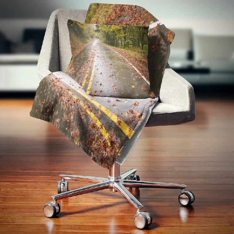 King - size blankets to cover large beds comfortablyDesignart 'Wet Rainy Road in Forest' Landscape Photo Throw Blanket King - size blankets to cover large beds comfortablyDesignart 'Wet Rainy Road in Forest' Landscape Photo Throw Blanket