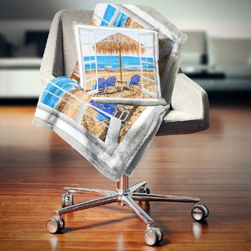 King - size blankets to cover large beds comfortablyDesignart 'Window Open to Beach Hut with Chairs' Seashore Throw Blanket King - size blankets to cover large beds comfortablyDesignart 'Window Open to Beach Hut with Chairs' Seashore Throw Blanket